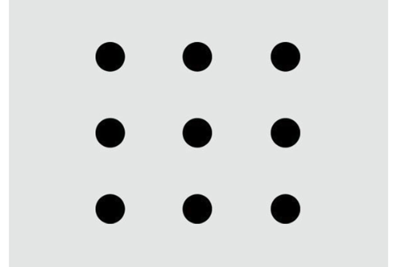 Denkaufgabe: Verbinde die 9 Punkte mit 4 Linien, ohne einmal abzusetzen. Ein gutes Beispiel, wie wir gerne in gewohnten Bahnen denken – und wie das nicht immer hilfreich ist. Bild: hmz