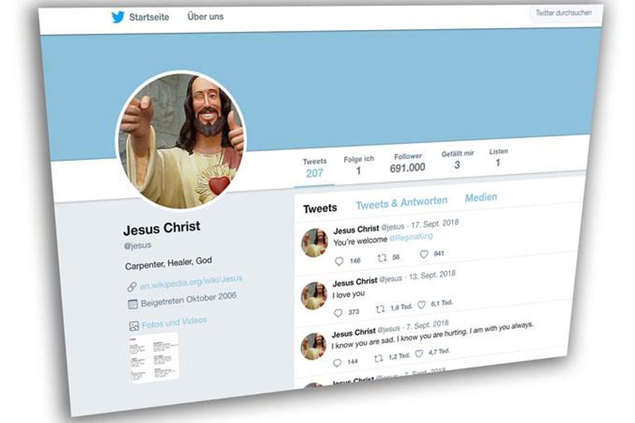 Auf Twitter hat «Jesus» immerhin schon 691'000 Follower – brauchen das auch die hiesigen Kirchen?|Screenshot Twitter