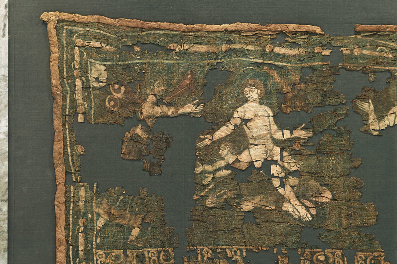 Die Erschaffung Evas: Seitlich aus dem nackten Adam (rechts) ragt die Figur Evas. Links der beiden steht die Verkörperung der Seele als Figur der Psyche aus dem Prometheus-Mythos.