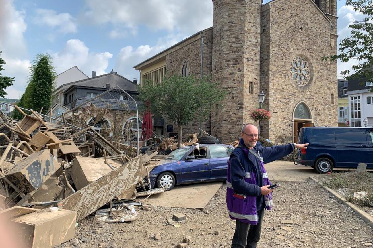 Bei der Martin-Luther-Kirche reichte das Wasser bis zum Türgriff der Eingangstür. |Marcel Kuss