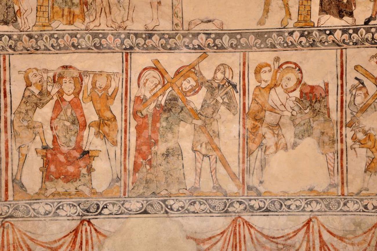 Passionsgeschichte Jesu: Ausschnitt aus dem gotischen Bibelfresko der Oberstammheimer Galluskapelle. |Roland zh/ Wikimedia/CC-BY-SA-3.0