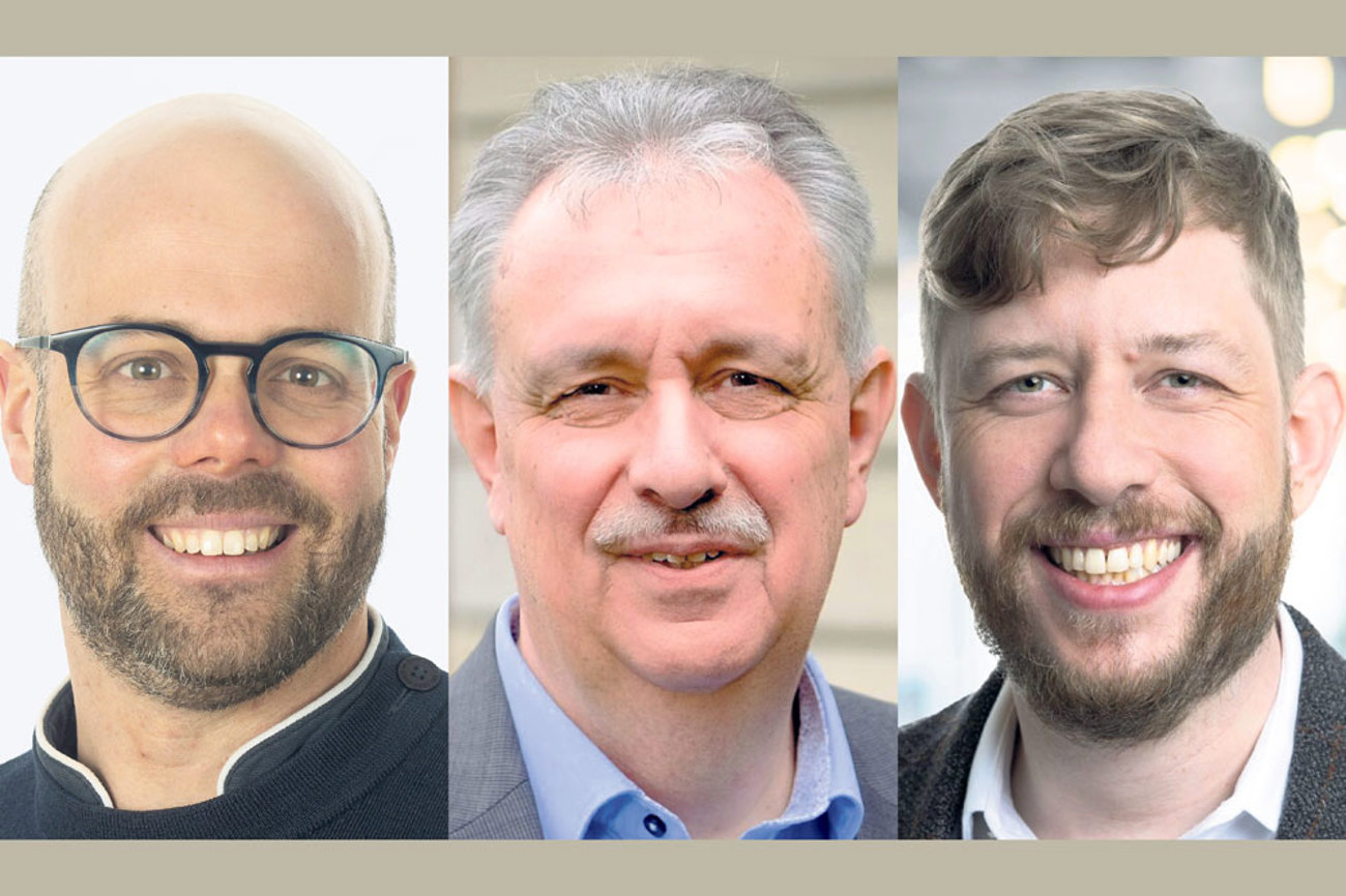 In vielem einig, aber mit ganz unterschiedlichen Hintergründen (von links): Florian Schubert, Thomas Gugger, Michel Rudin, die drei Kandidaten für den EKS-Rat. | Fotos: zvg/Robert Stürmer/zvg