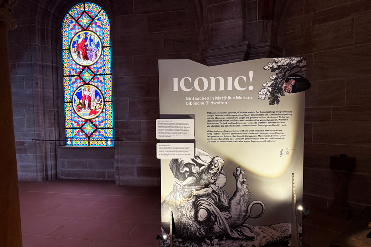 Eingang zur Ausstellung «Iconic!» im Basler Münster: Matthäus Merian war eine Ikone seiner Zeit. | Foto: Nicole Noelle