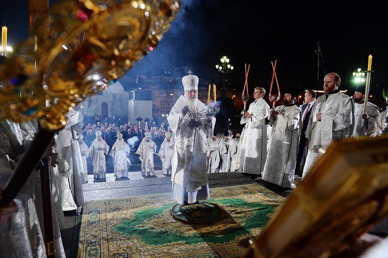 Osternacht in Moskau: Patriarch Kyrill vor der Christ-Erlöser-Kathedrale. | patriarchia.ru
