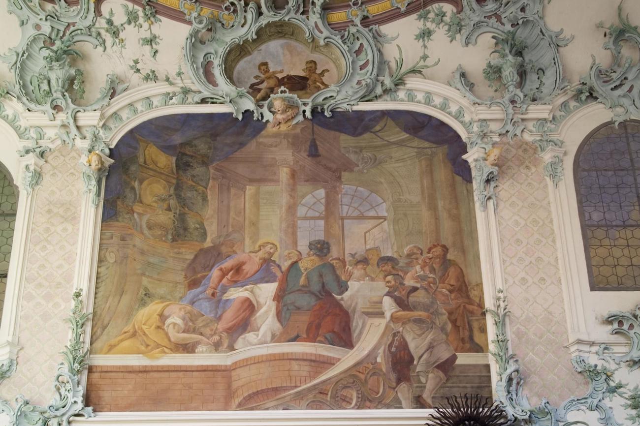 Kirchenbildbetrachtung regt an: In der Kartause Ittingen eintauchen in die Welt der Maria Magdalena, die Jesus die Füsse küsst. Bild: pd