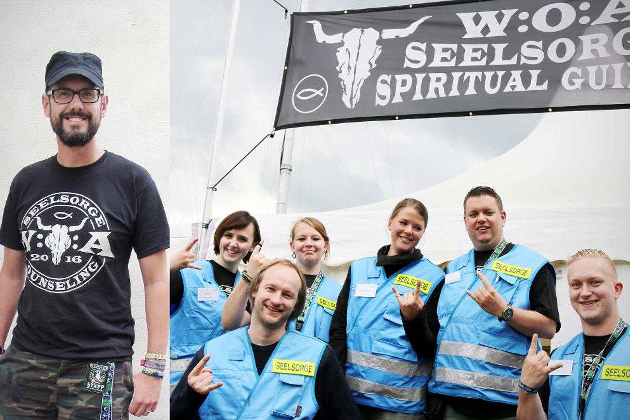 Metal-Pfarrer Samuel Hug und das Seelsorgeteam am Wacken-Festival.