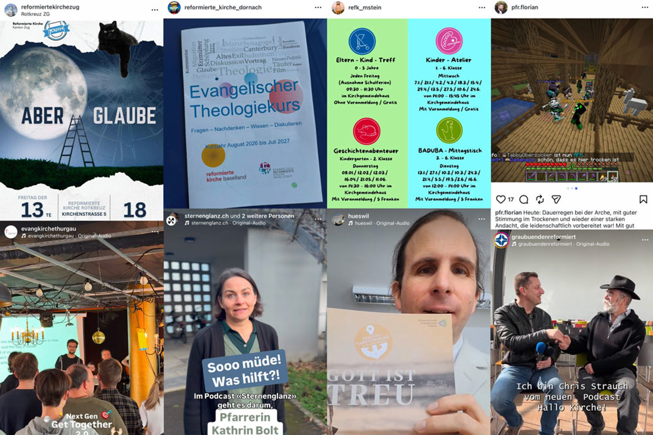Einige kirchliche Institutionen, Pfarrer und Kirchgemeinden sind bereits auf Instagram aktiv – viele andere zögern noch. | Screenshots: Instagram