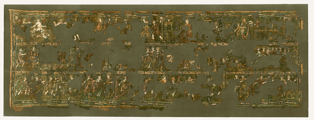 Behang mit Szenen aus dem Alten Testament. Ägypten, 2. Hälfte 4. Jahrhundert, Leinengewebe, Temperamalerei, H. 146 cm, B. 436 cm.