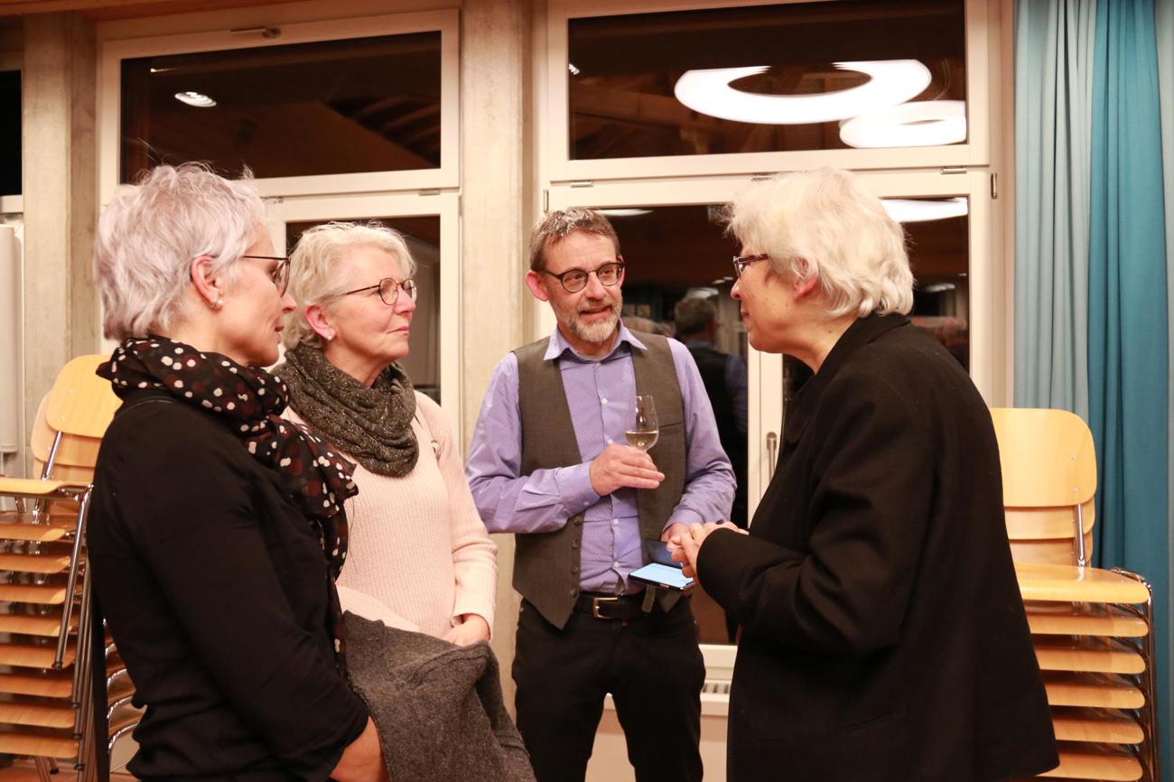 Angeregte Gespräche: Die kantonalen Kindergottesdienstverantwortlichen Christine del Torchio und Elisabeth Schönholzer, der Kreuzlinger Diakon Hanspeter Rissi und Kirchenrätin Gerda Schärer. (Bilder: pd)